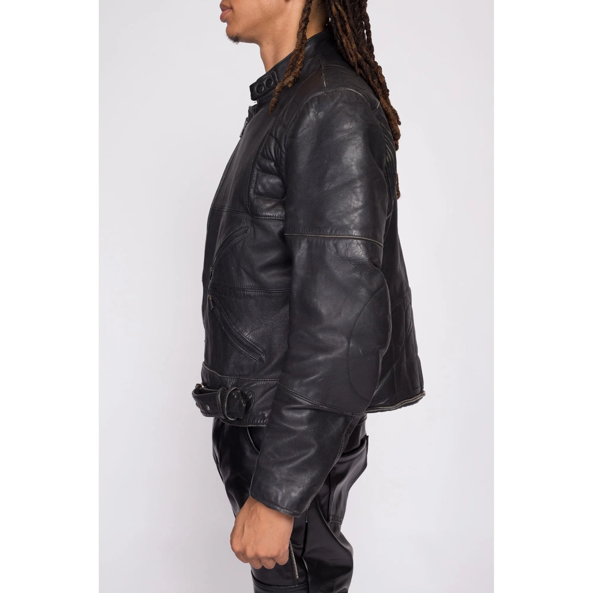 90s Wilsons Black Leather Padded Moto Jacket - Men's Large, Size 44