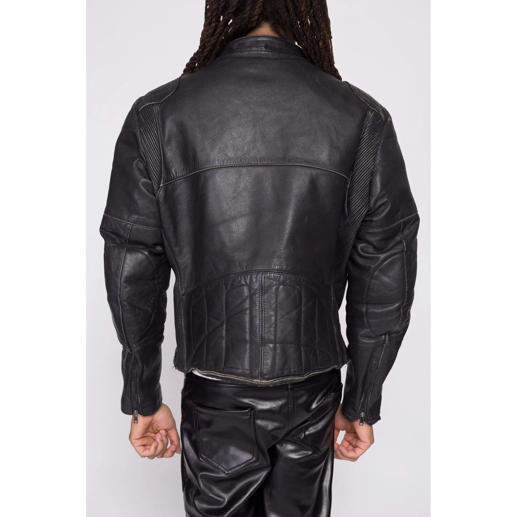 90s Wilsons Black Leather Padded Moto Jacket - Men's Large, Size 44