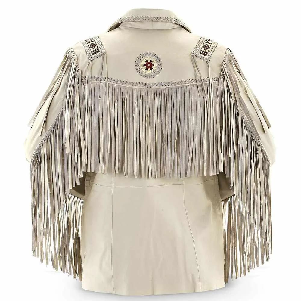 American Fringe Western Leather Beige Jacket