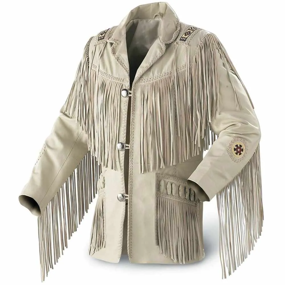 American Fringe Western Leather Beige Jacket