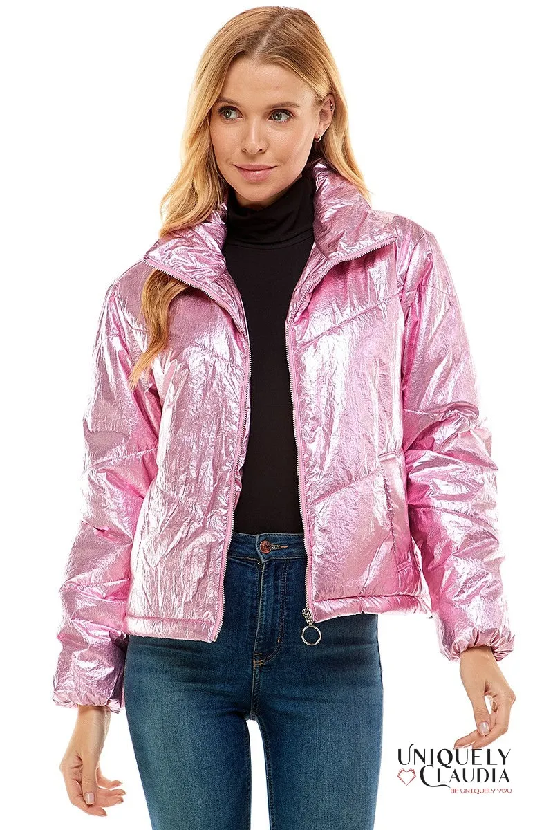 Angelika Metallic Pink Puff Jacket