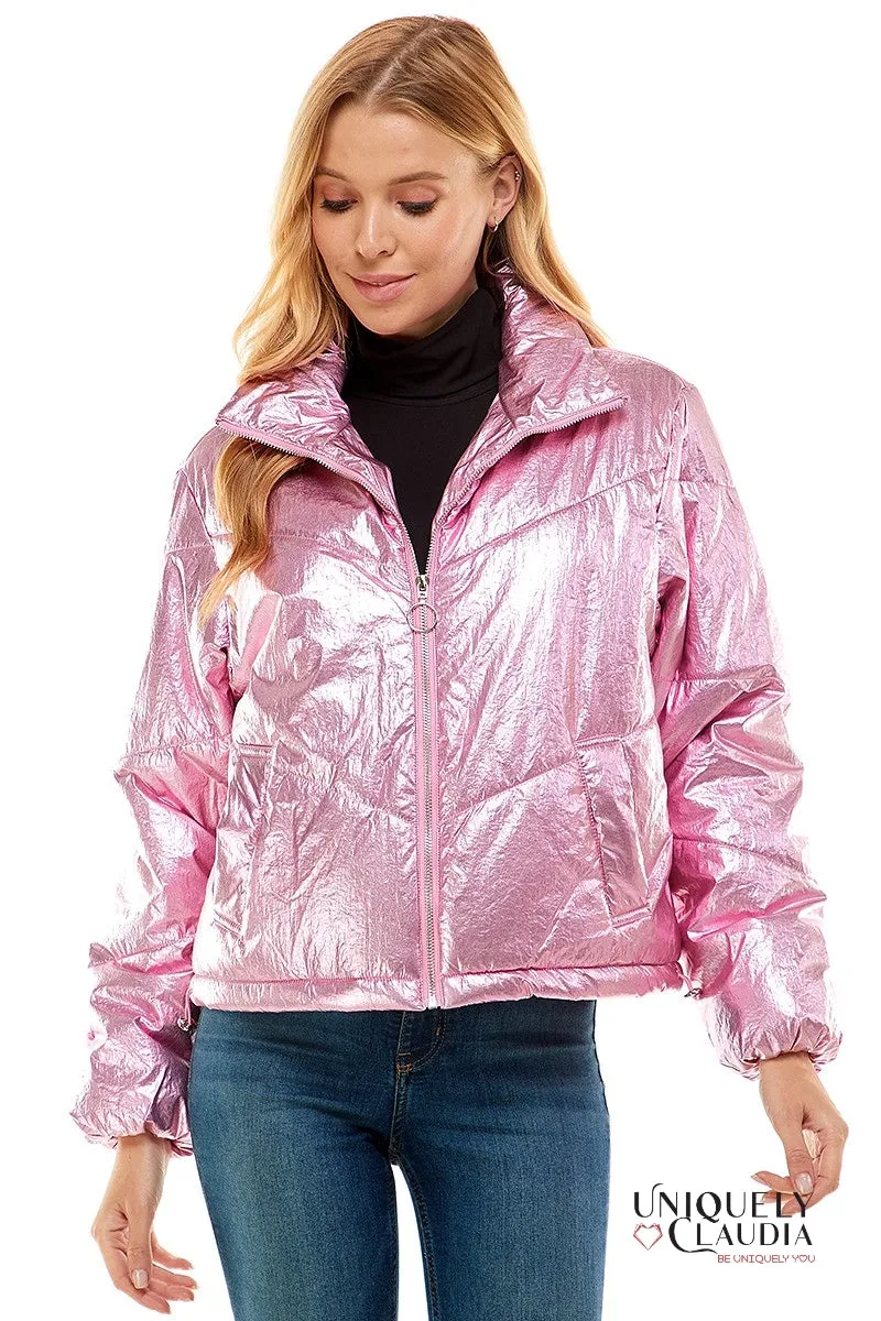 Angelika Metallic Pink Puff Jacket