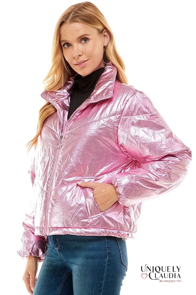 Angelika Metallic Pink Puff Jacket