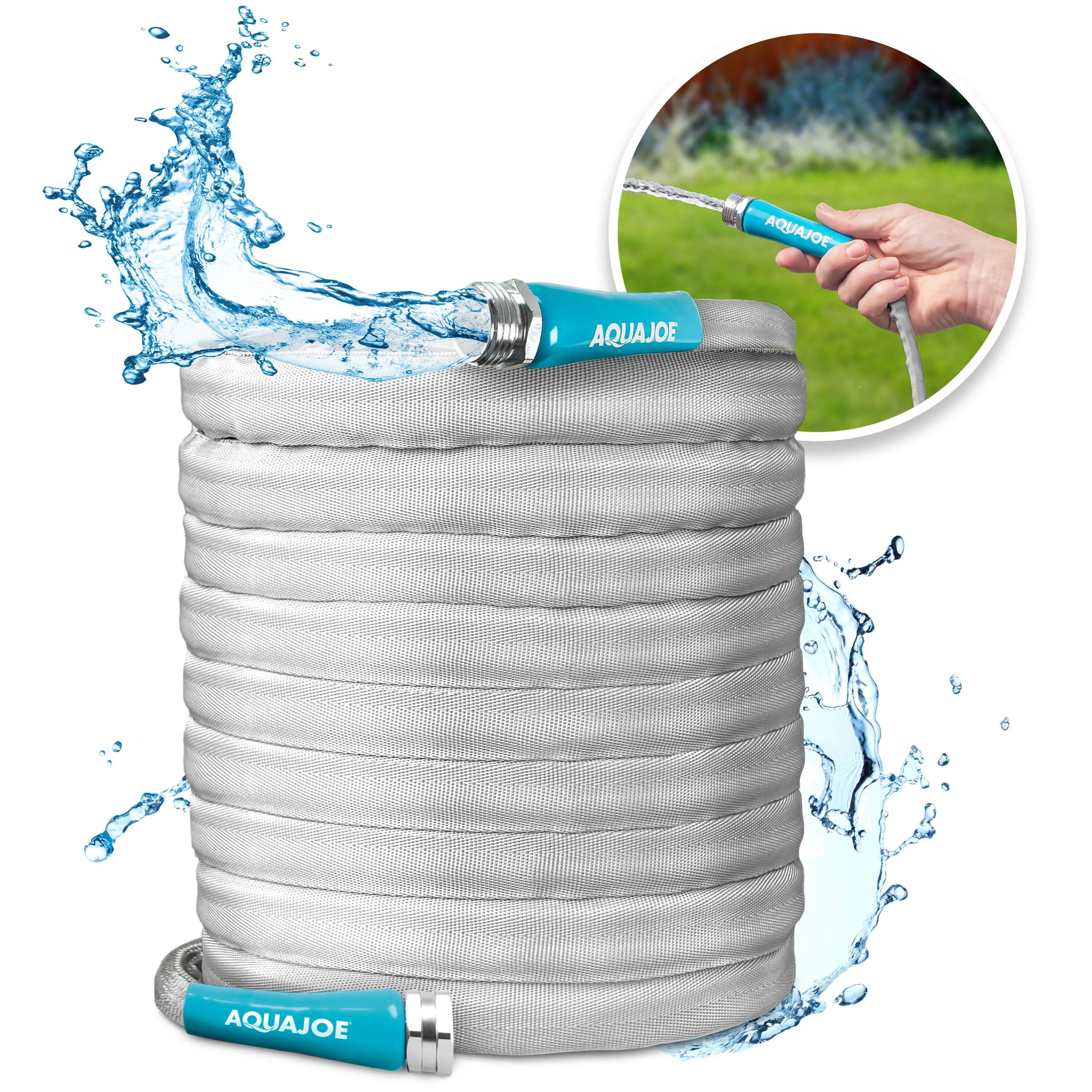 Aqua Joe Oscillating Sprinkler   100ft Fiberjacket Hose, 4,250 Sq. Ft. Max Coverage