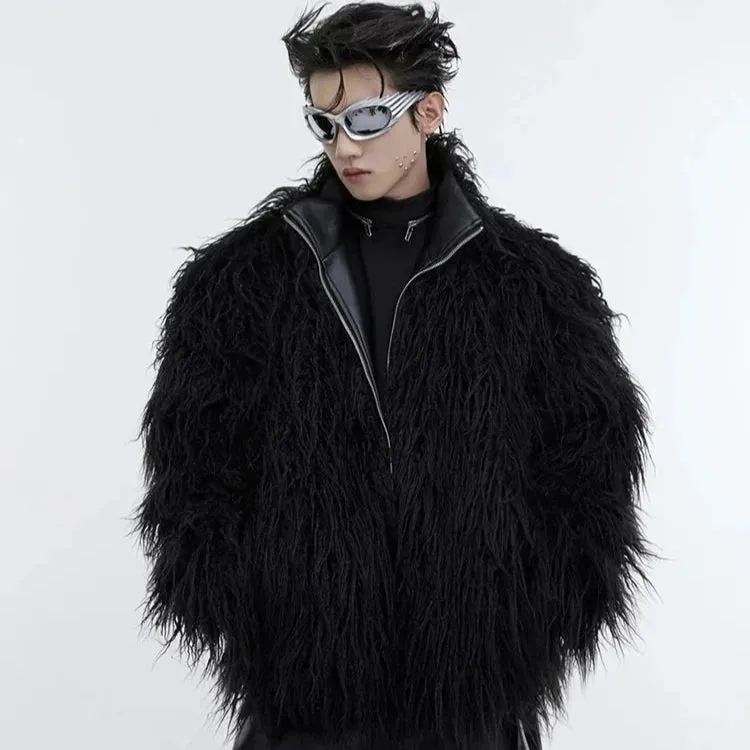 B&W Thick Warm Shaggy Faux Fur Jacket