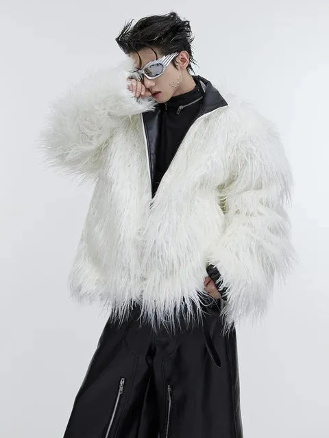 B&W Thick Warm Shaggy Faux Fur Jacket