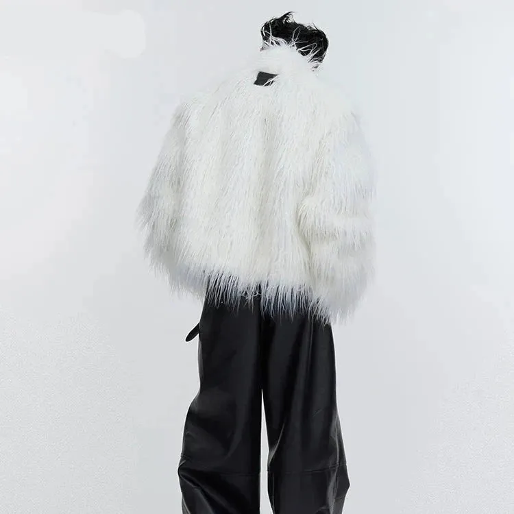 B&W Thick Warm Shaggy Faux Fur Jacket