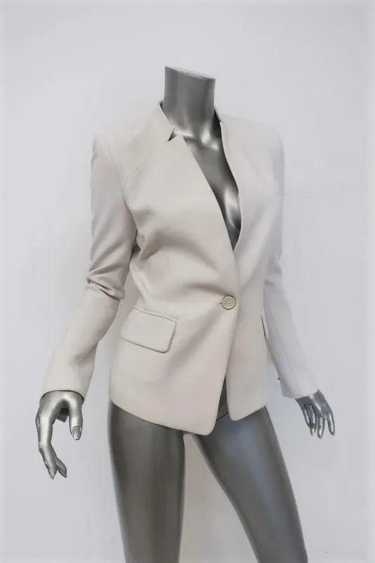 Barbara Bui Blazer White Crepe Size 36/Extra Small Collarless One-Button Jacket