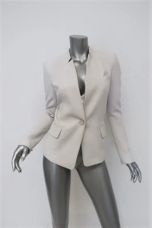 Barbara Bui Blazer White Crepe Size 36/Extra Small Collarless One-Button Jacket