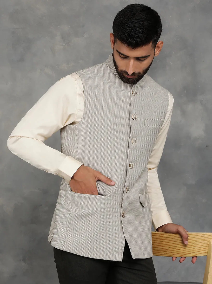 Beige Checked Regular Fit Modi Jacket | JadeBlue