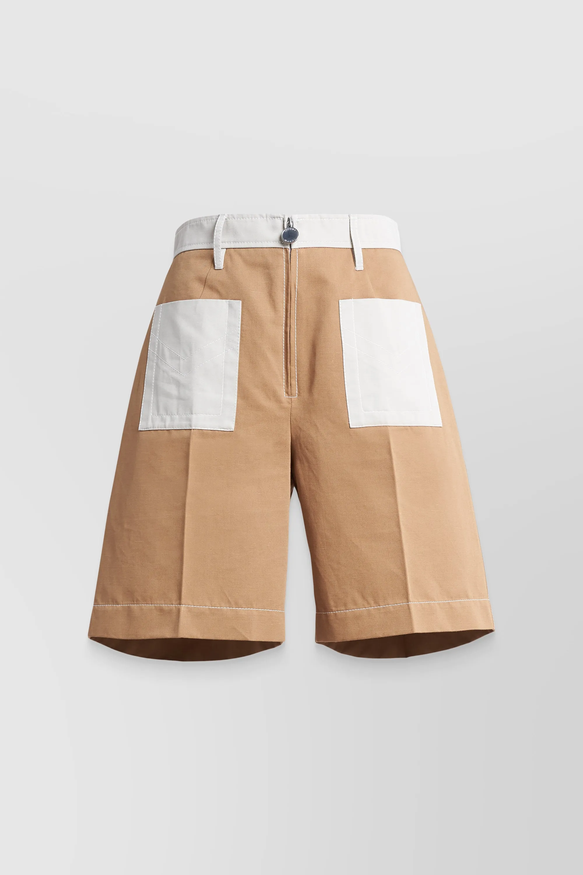 Bi-colored organic cotton-lin high waist shorts