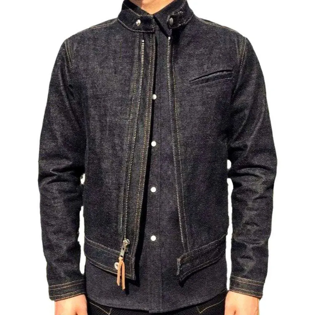 Black biker jean jacket
 for men