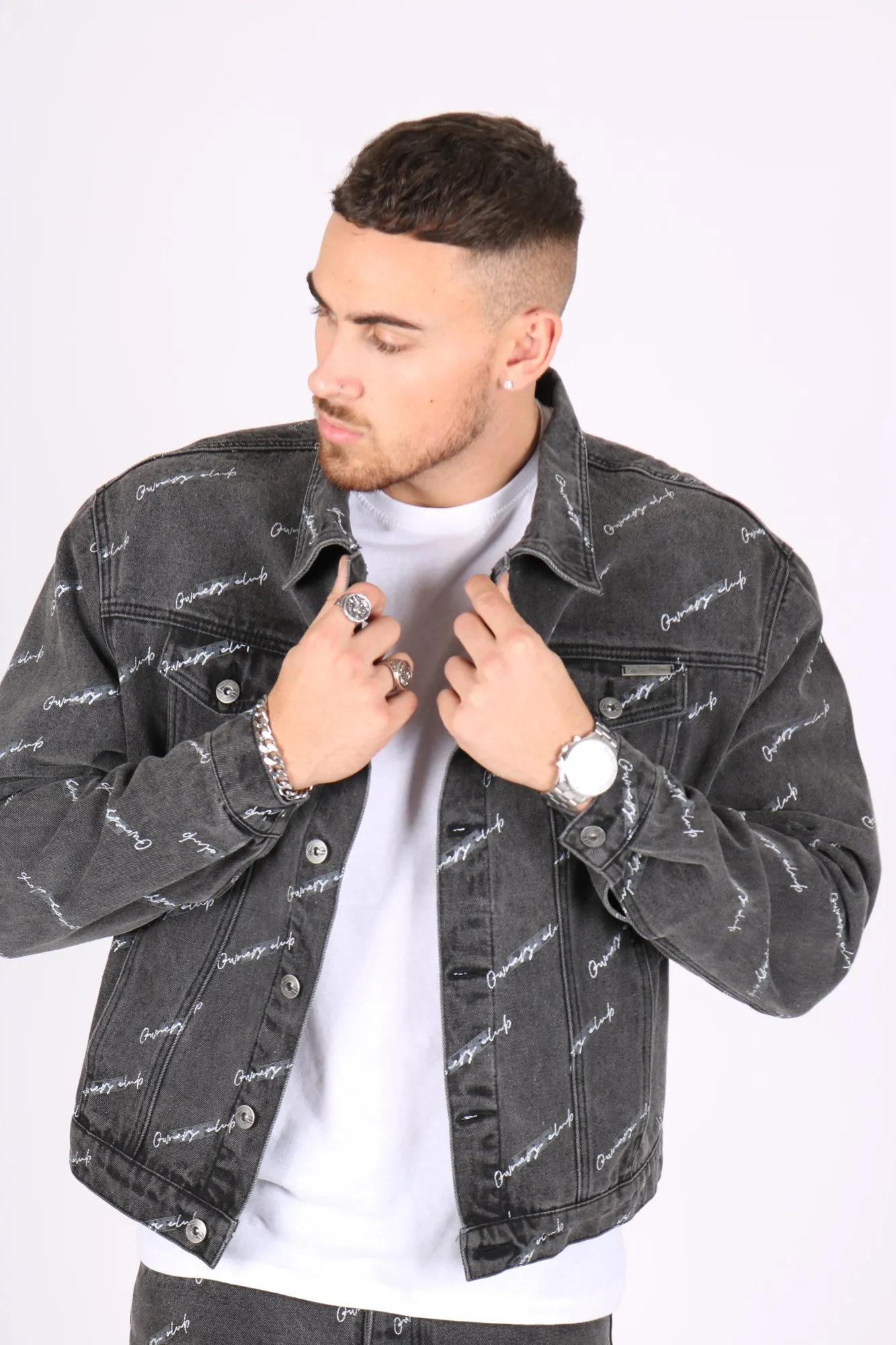 Black Owners Motorsport Printed Denim Jacket