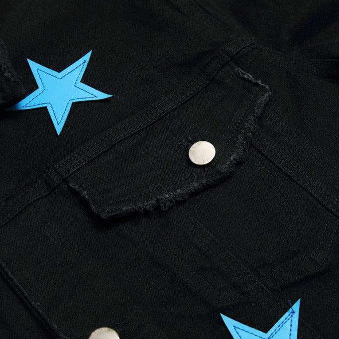 Blue star embroidery denim jacket