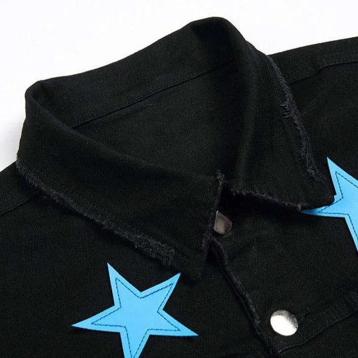 Blue star embroidery denim jacket