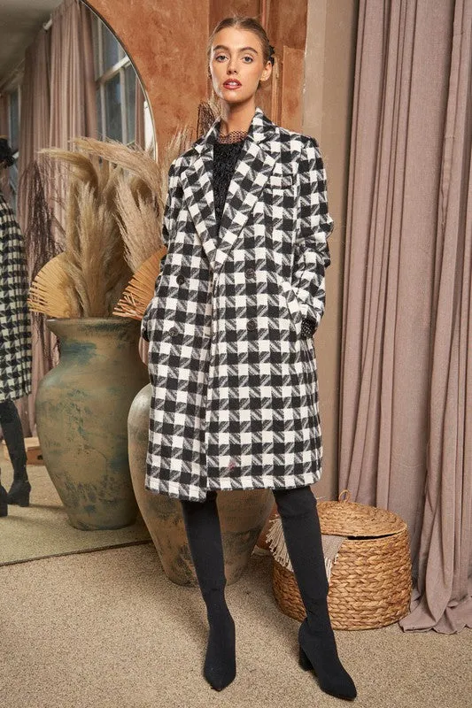 Bohemian Textured Knit Tweed Plaid Double Button Coat Jacket