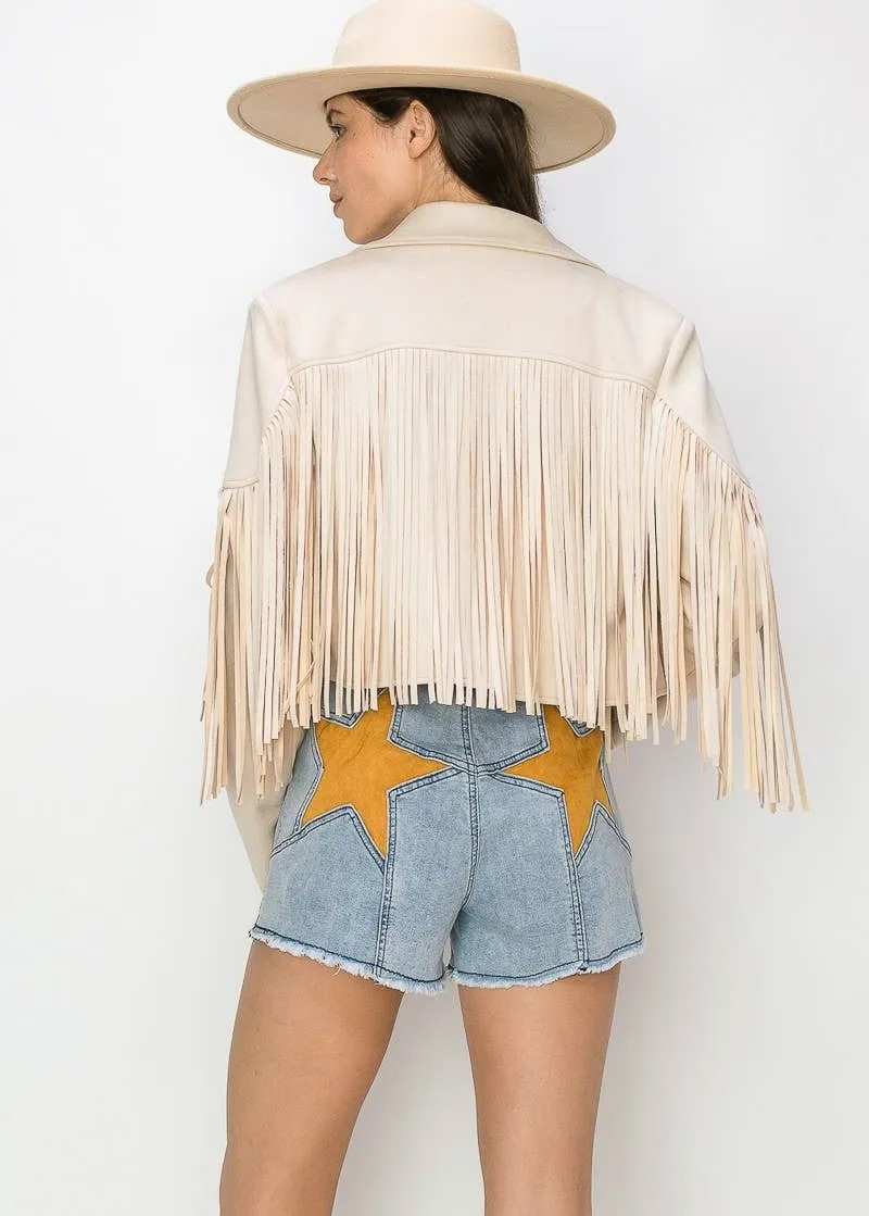 Boho Fringed Faux Suede Moto Jacket