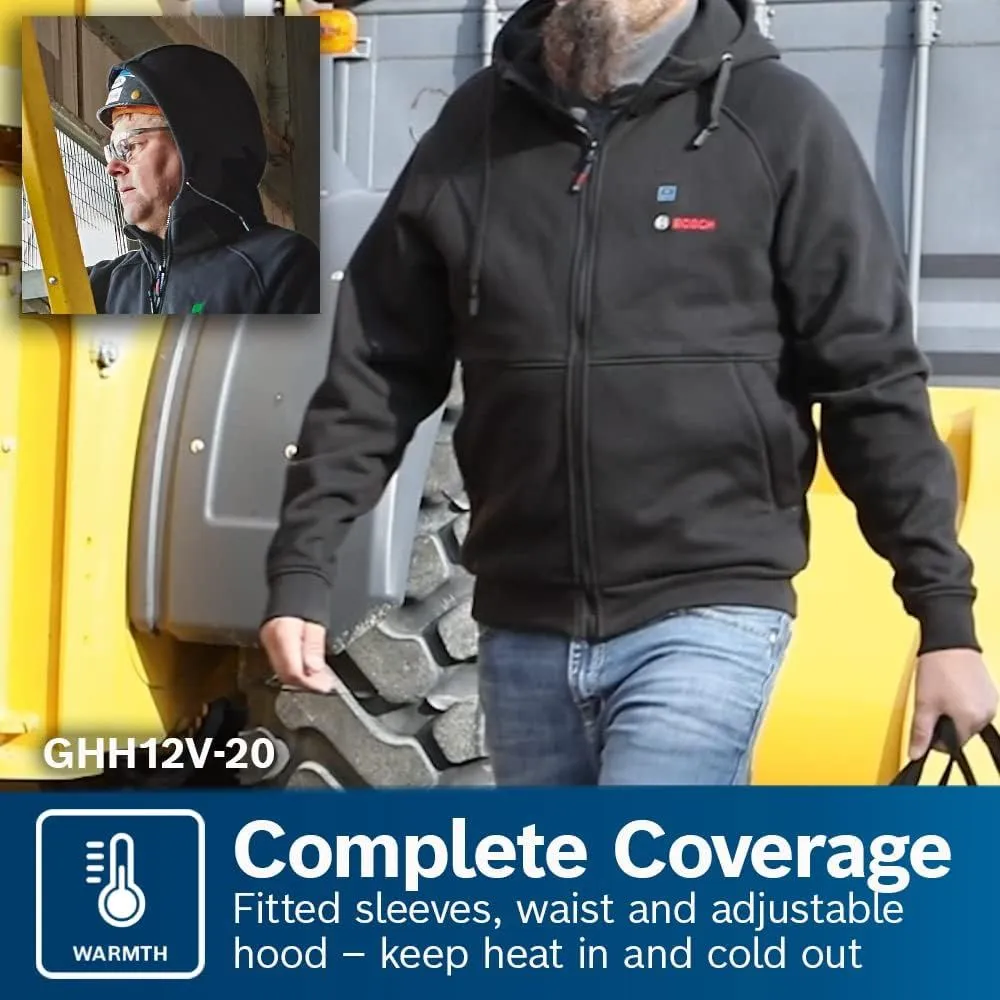 Bosch GHH12V-20SN12 12V Max Heated Hoodie Kit with Portable Power Adapter - Size Small