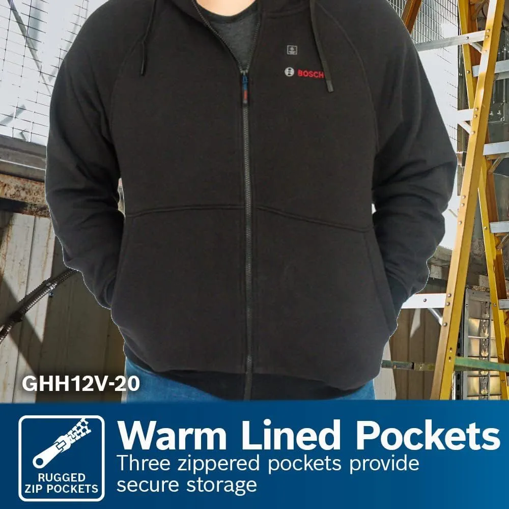 Bosch GHH12V-20SN12 12V Max Heated Hoodie Kit with Portable Power Adapter - Size Small