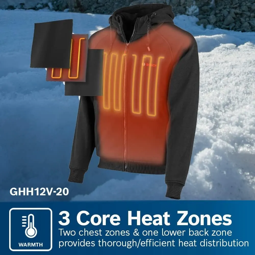 Bosch GHH12V-20SN12 12V Max Heated Hoodie Kit with Portable Power Adapter - Size Small