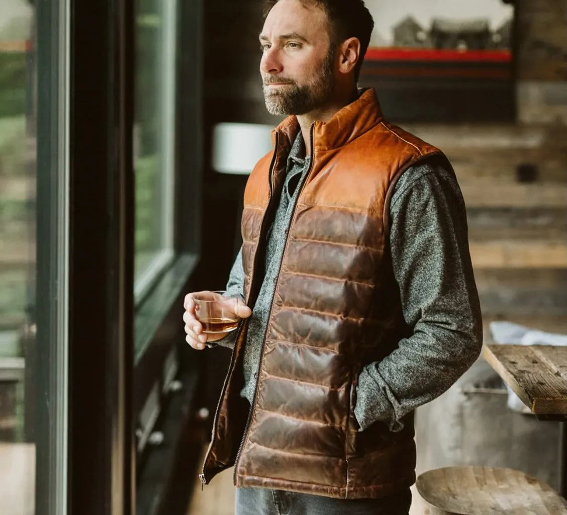 Brown Sheepskin Men's Puffer Leather Jacket - Stylish and Warm Outerwear