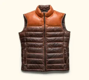 Brown Sheepskin Men's Puffer Leather Jacket - Stylish and Warm Outerwear