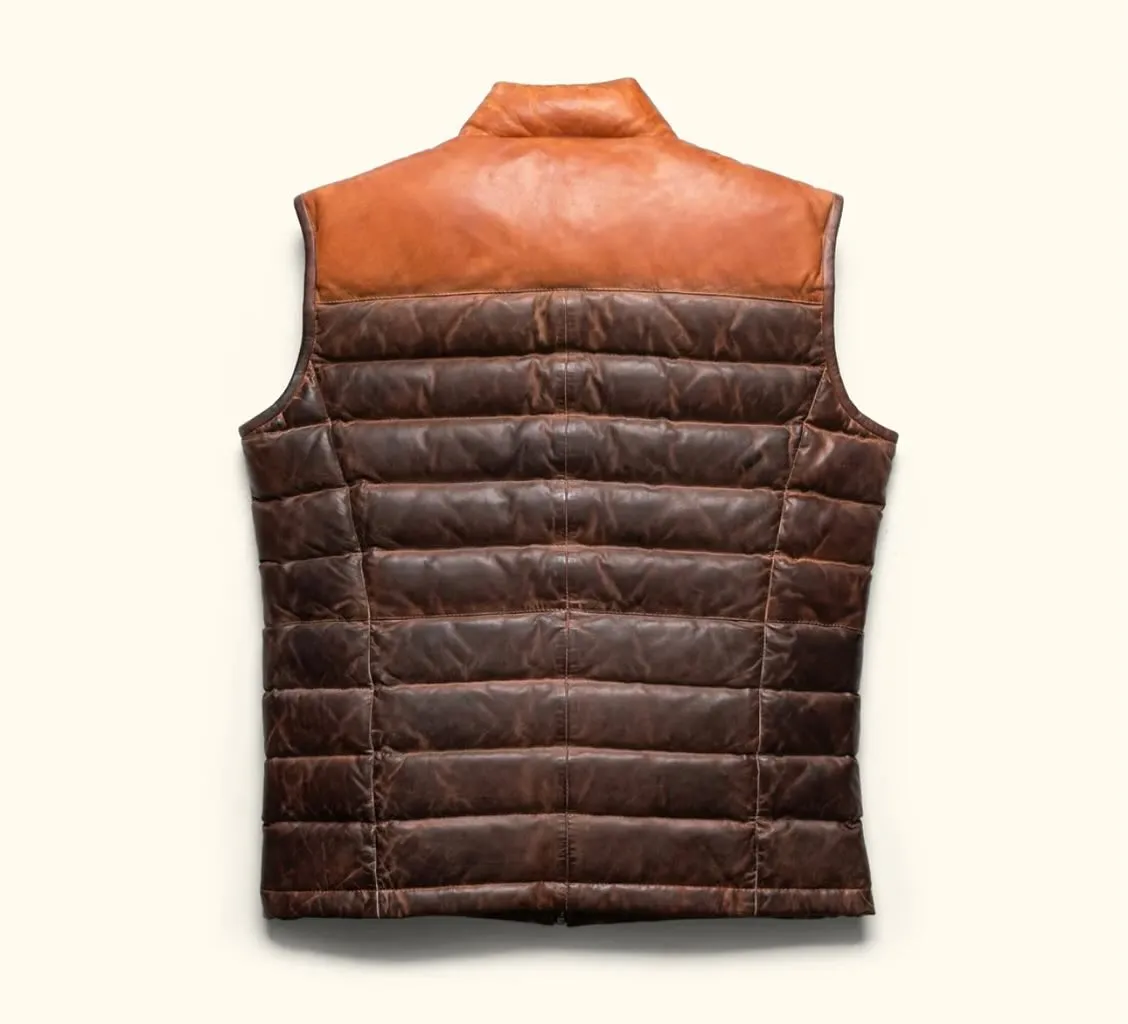 Brown Sheepskin Men's Puffer Leather Jacket - Stylish and Warm Outerwear