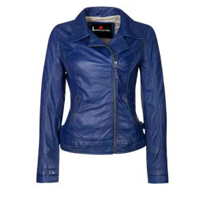 Buy Best High Quality Women's blue biker leather jacket