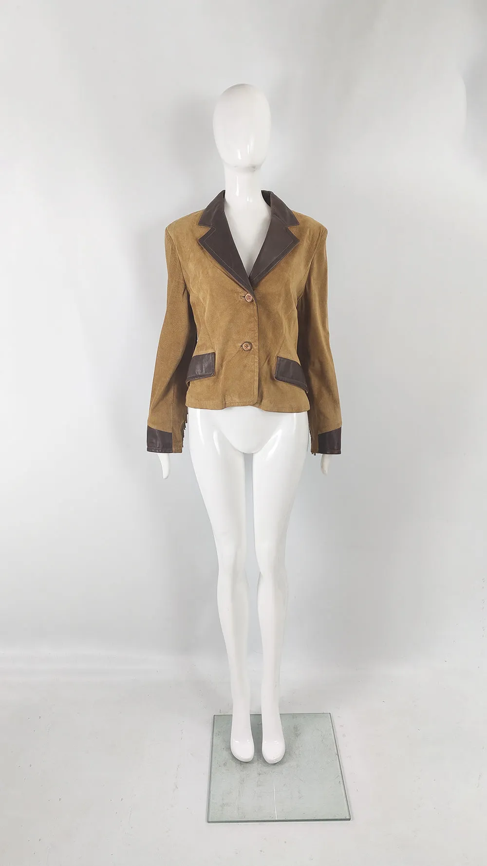 Byblos Vintage Womens Suede & Leather Fringed Jacket, 1980s