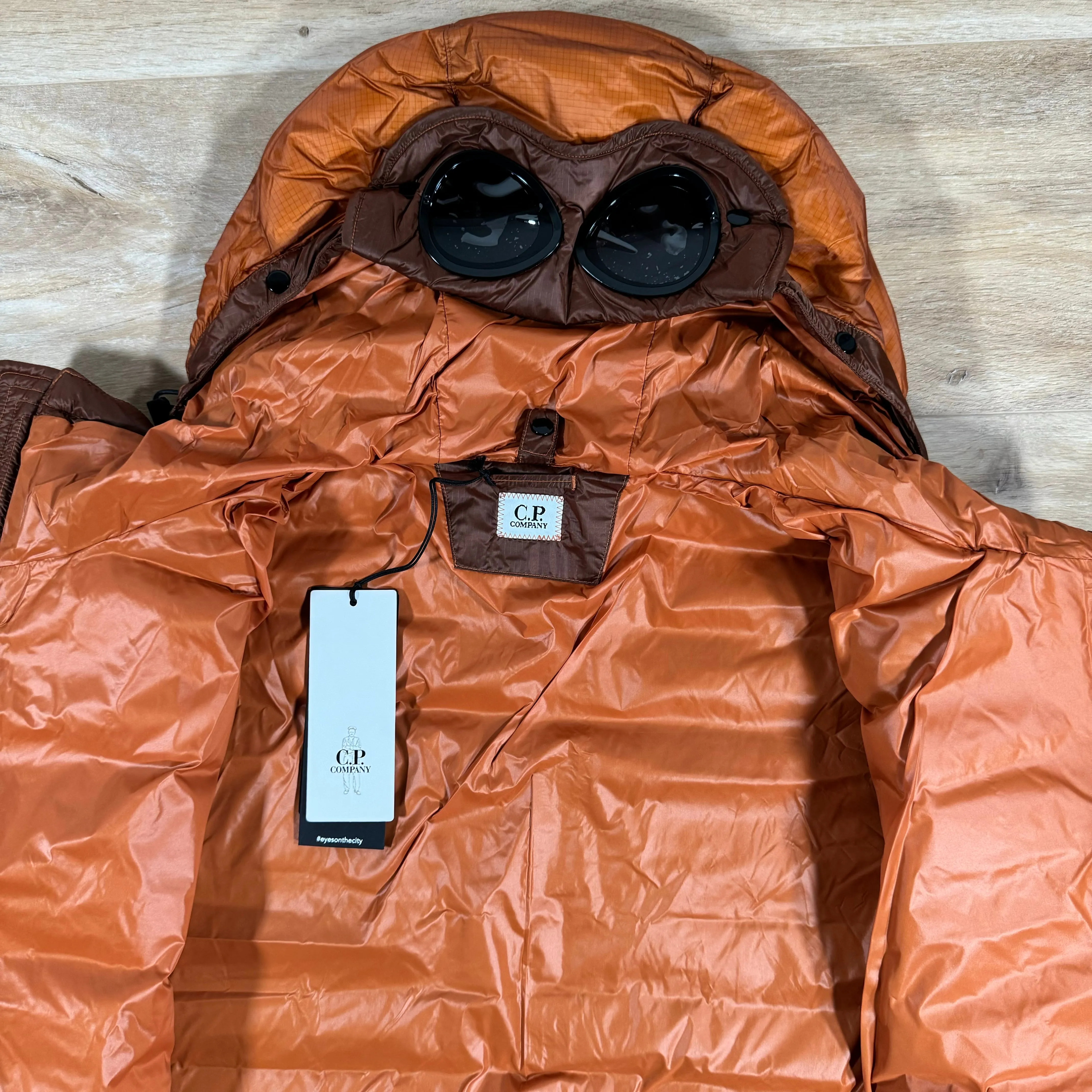 C.P. Company D.D. Shell Goggle Down Jacket in Bombay Brown