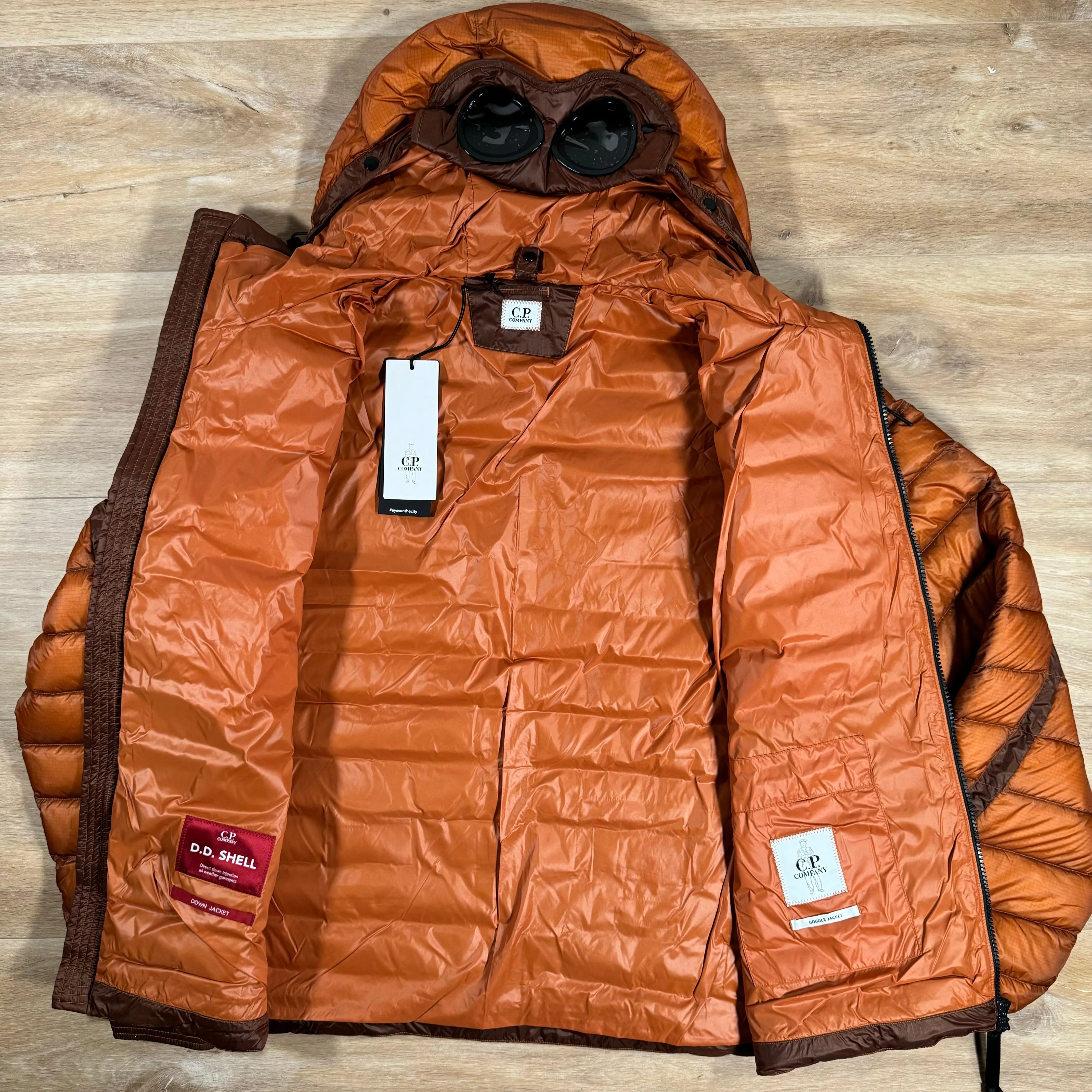 C.P. Company D.D. Shell Goggle Down Jacket in Bombay Brown