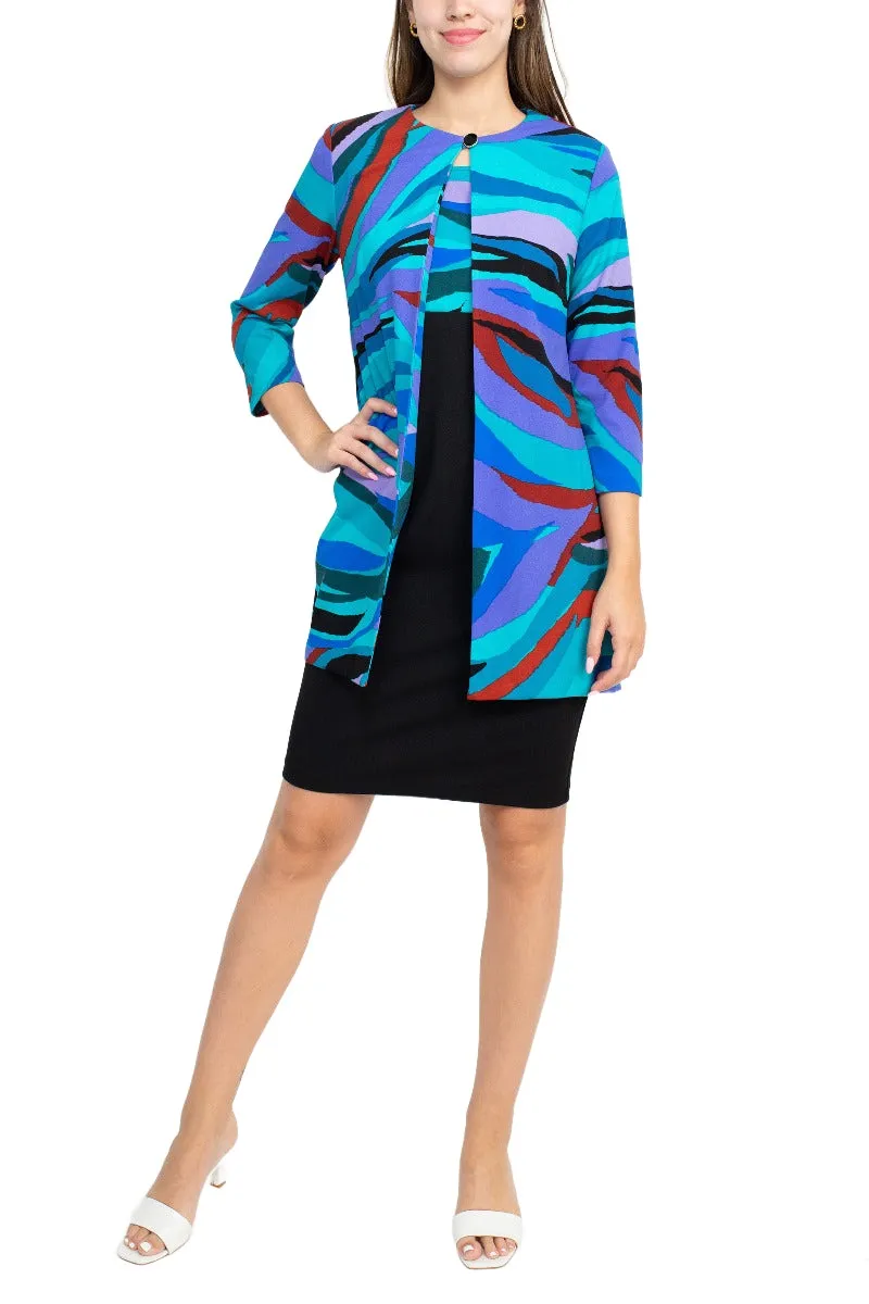 Danny & Nicole Scoop Neck Sleeveless Zipper Back Multi Print Dress With Matching Jacket