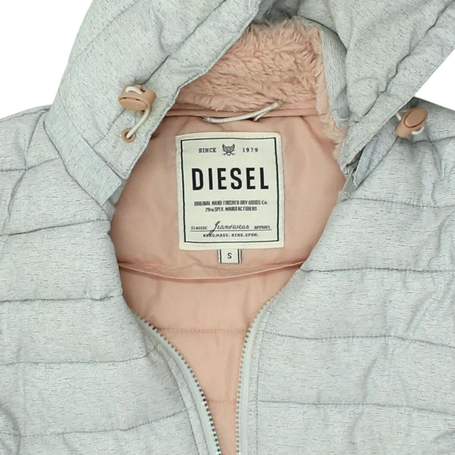 Diesel Womens Grey Hooded Puffer Jacket | Vintage Padded Designer Coat Hoody