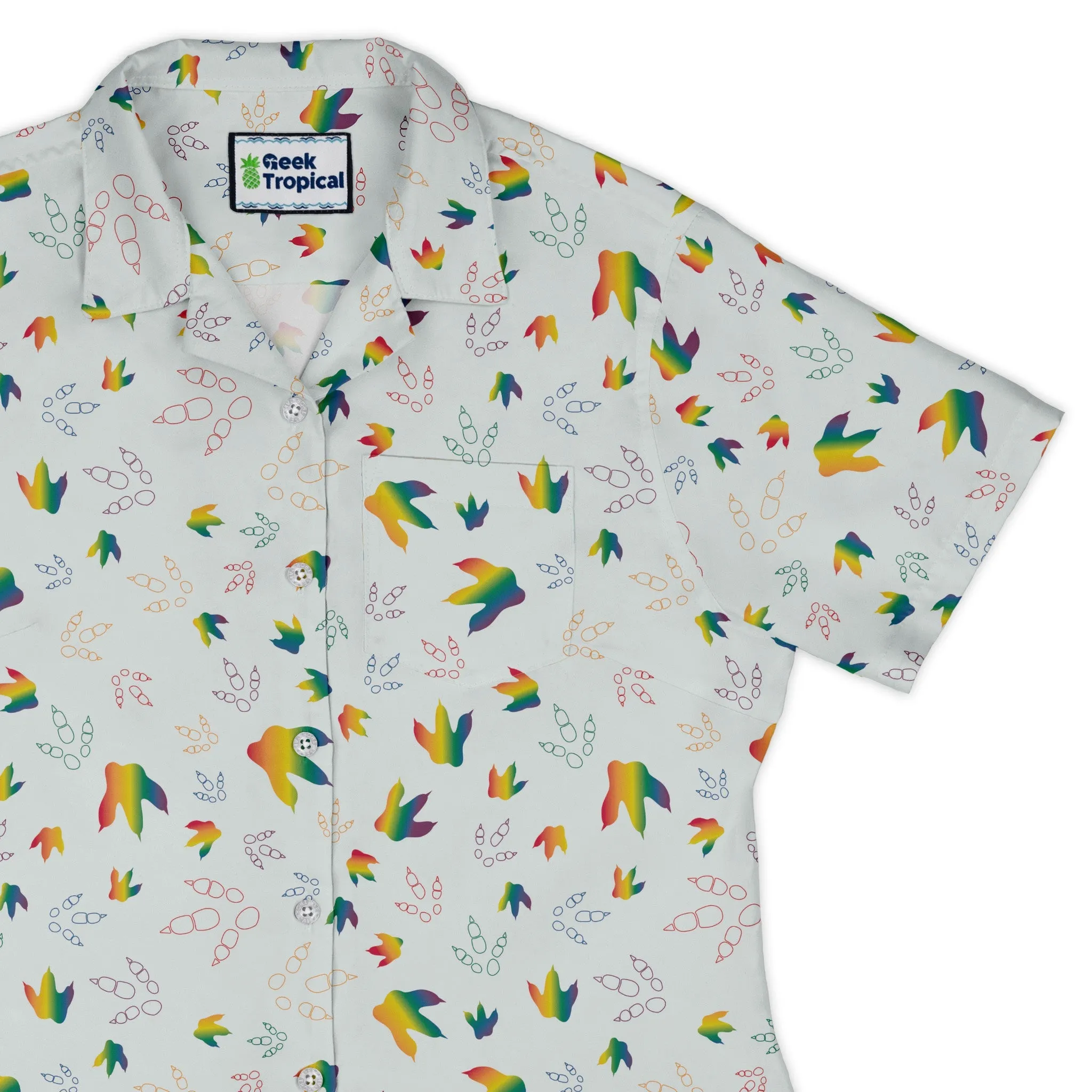 Dinosaur Footprints Rainbow Curvy Button Up Shirt