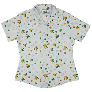 Dinosaur Footprints Rainbow Curvy Button Up Shirt