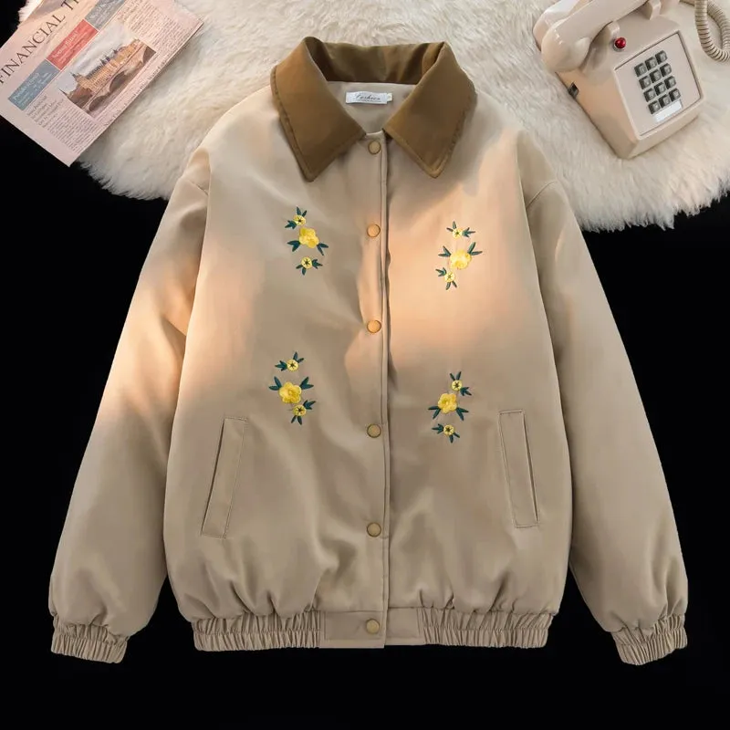 Floral Embroidery Thick & Warm Jacket