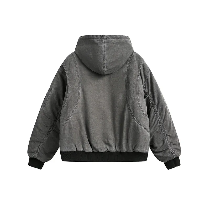 Grey Color Denim Hooded Jacket