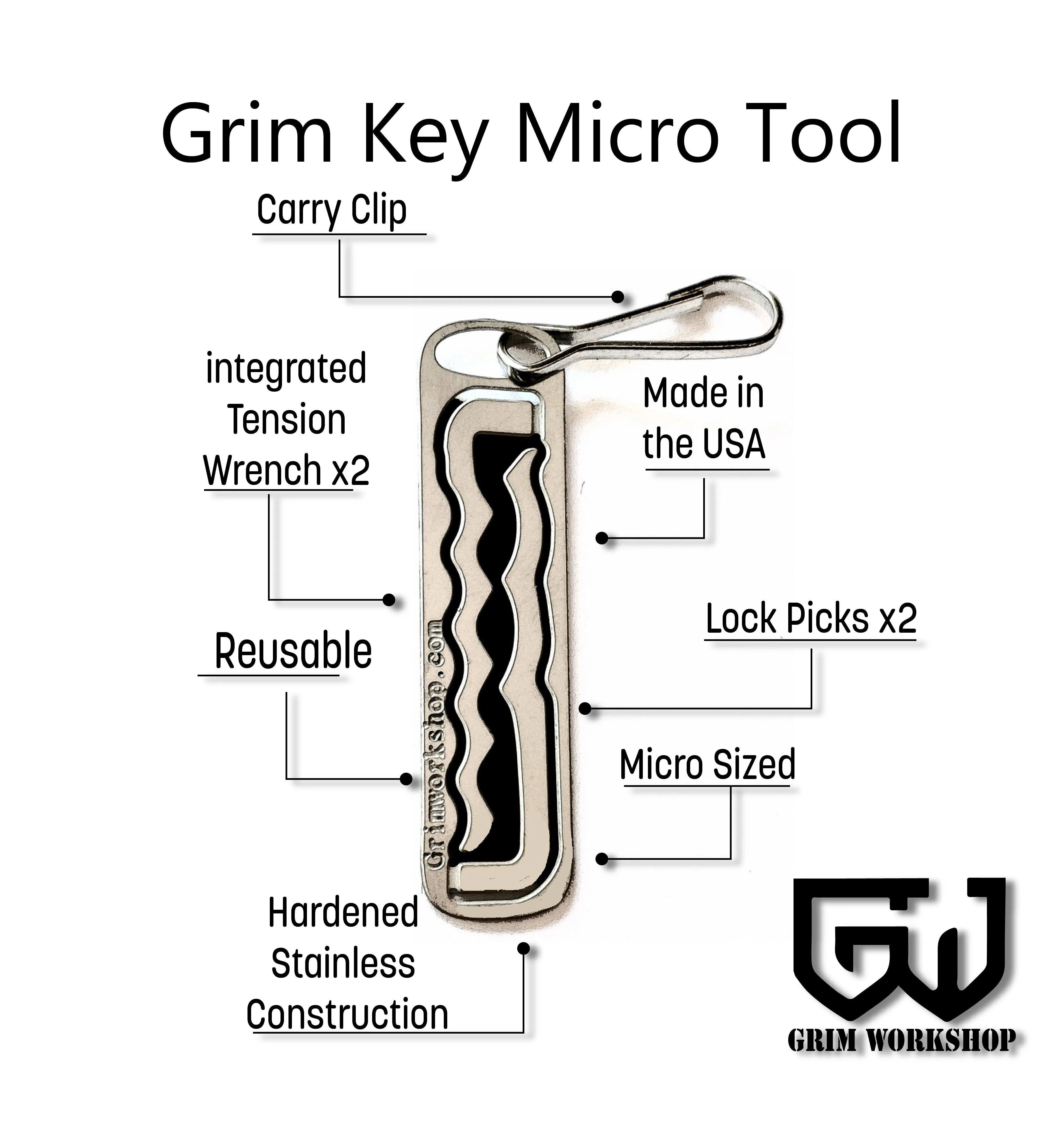 Grim Key Micro Tool: 2 in 1 Wave Rake Lock Pick Keychain