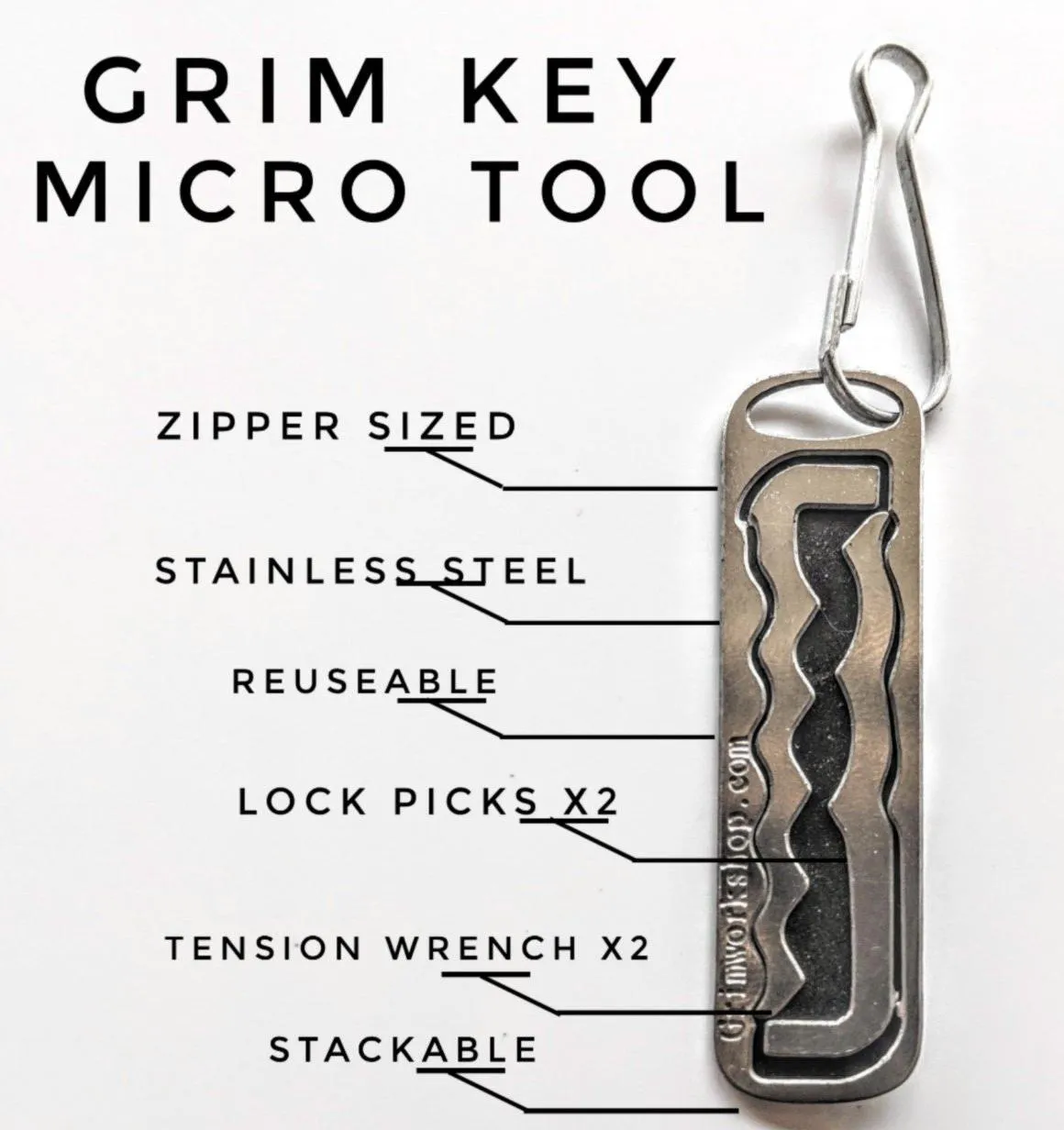 Grim Key Micro Tool: 2 in 1 Wave Rake Lock Pick Keychain