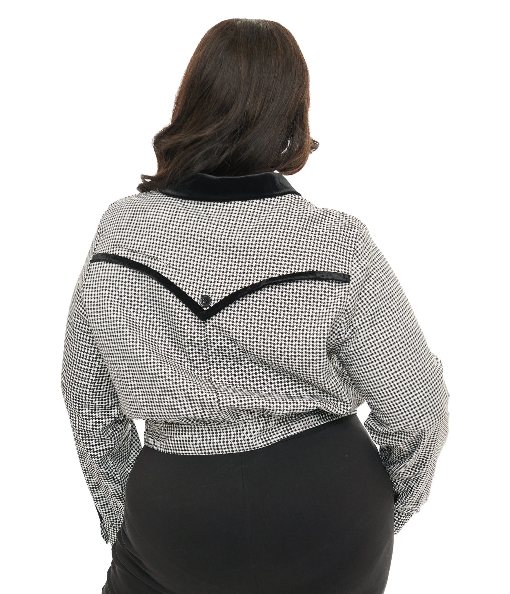 Hell Bunny Plus Size 1940s Black & White Houndstooth Teddy Jacket