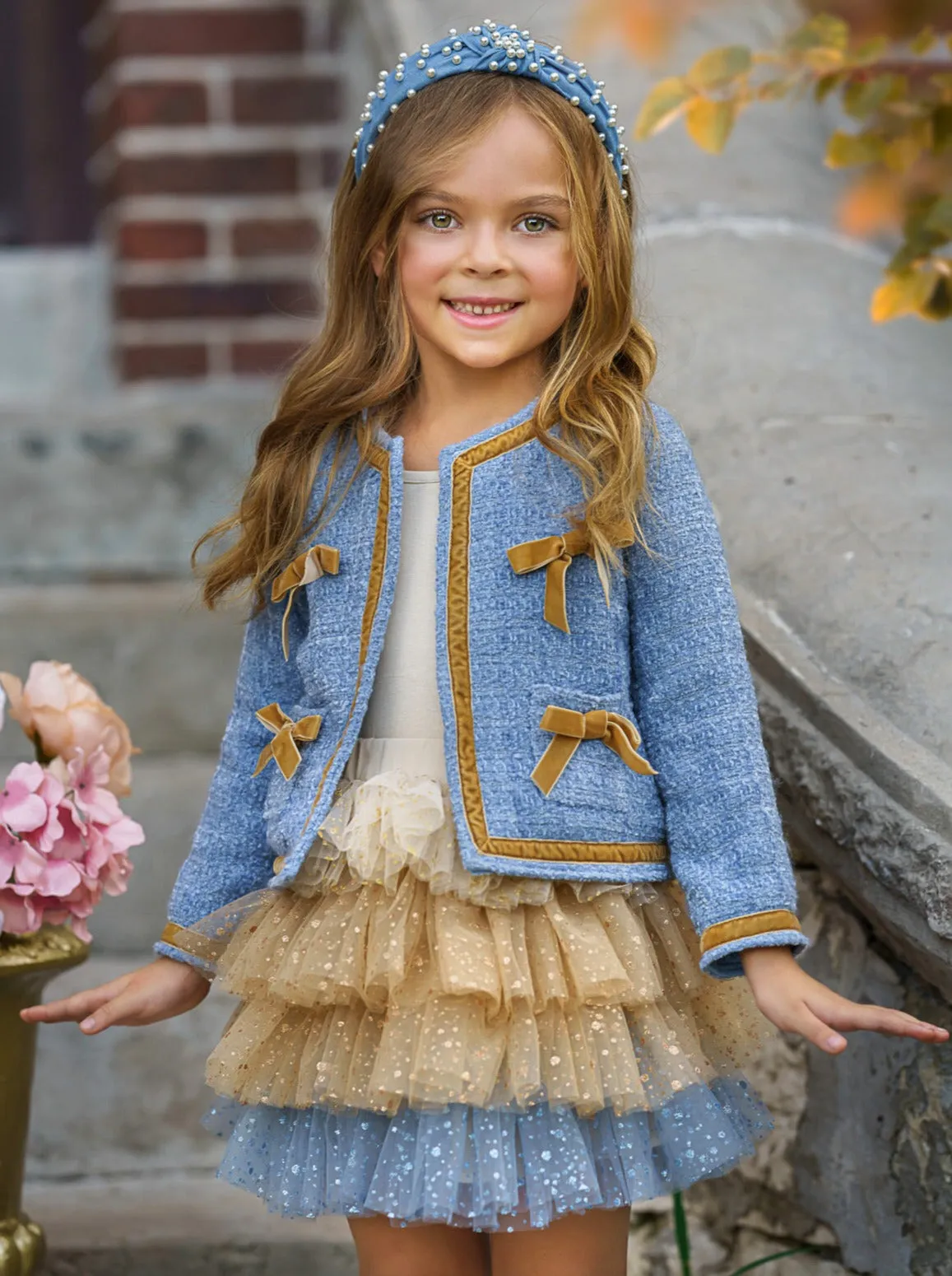 Hello Darling Blue Tweed Jacket And Tulle Skirt