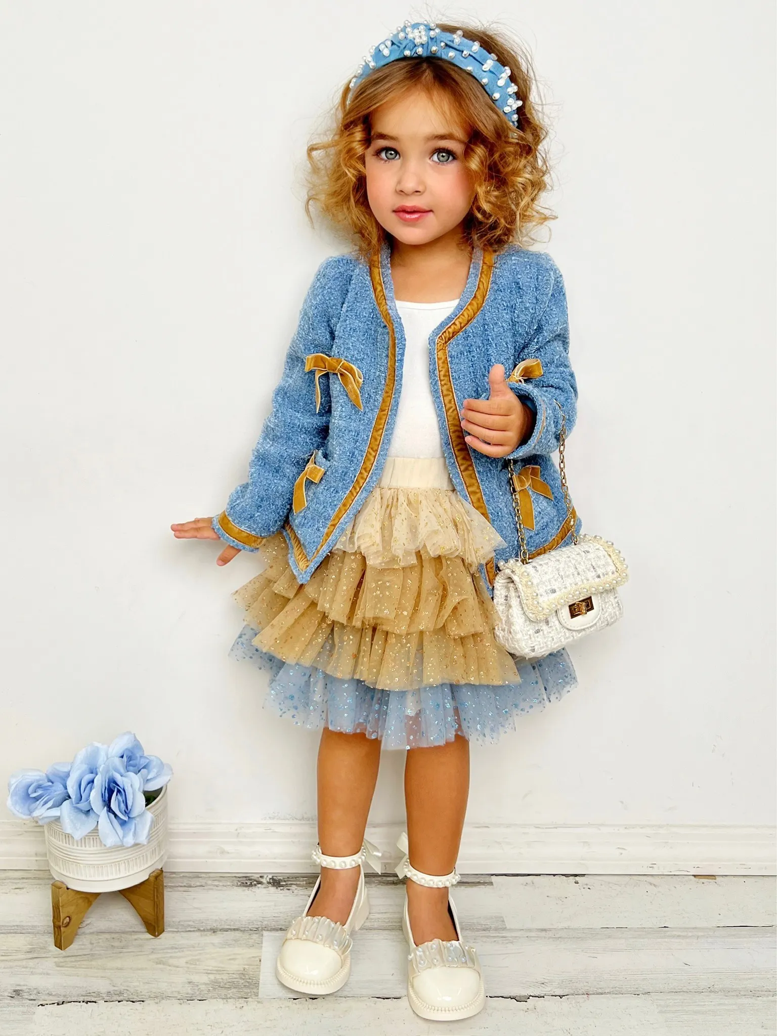 Hello Darling Blue Tweed Jacket And Tulle Skirt