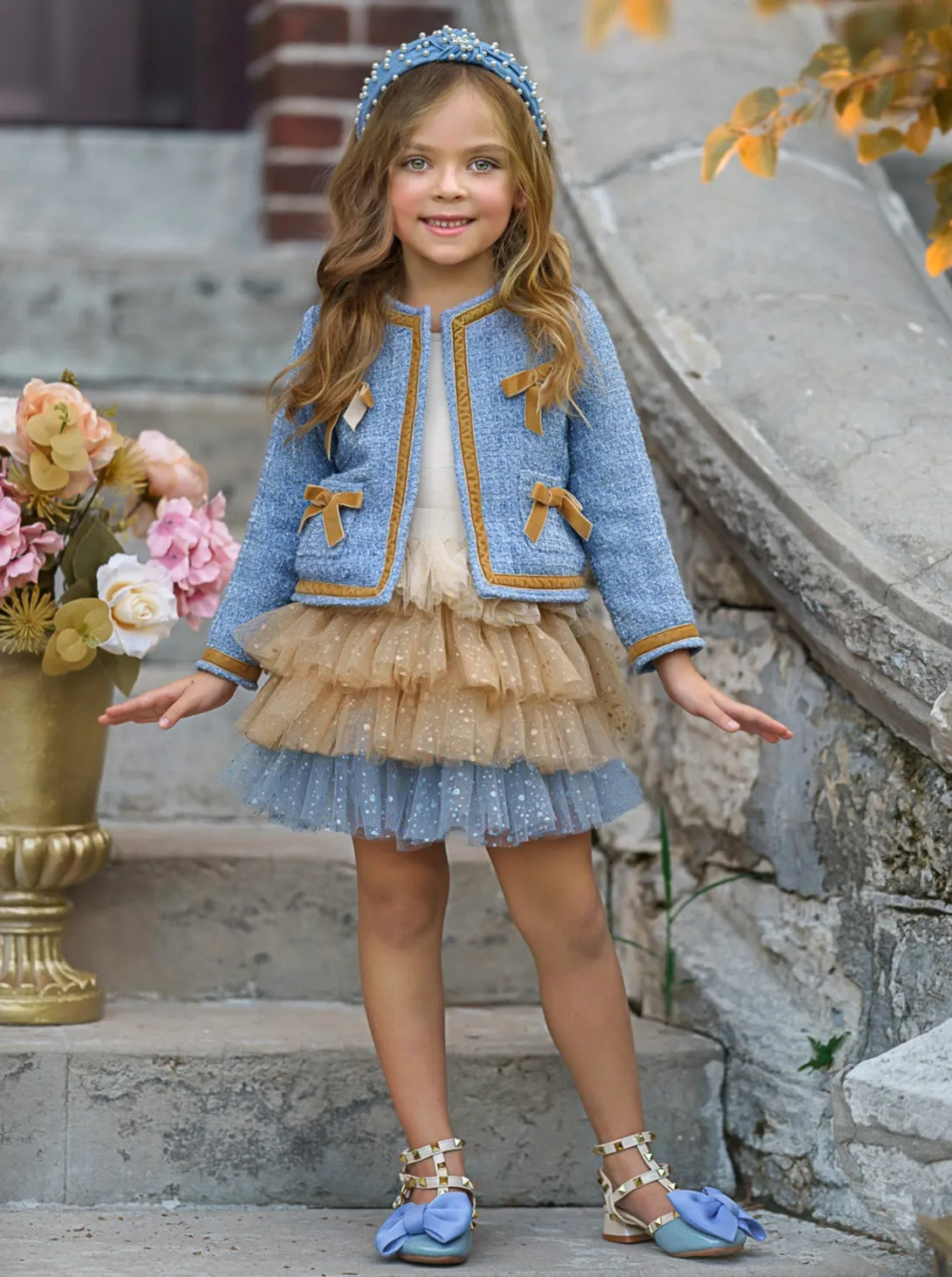 Hello Darling Blue Tweed Jacket And Tulle Skirt