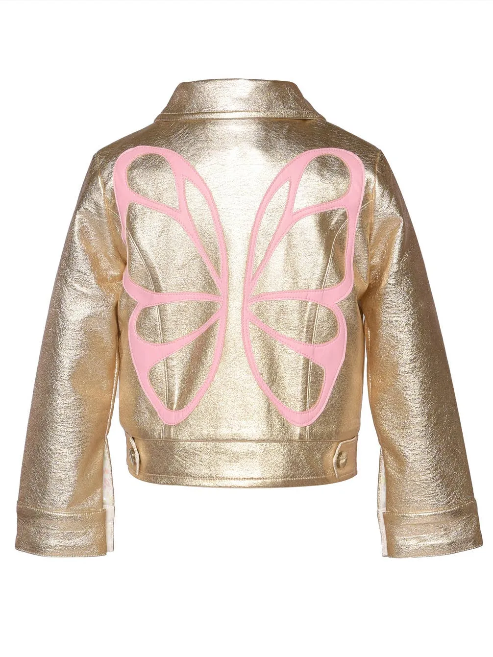 Infant l Toddler l Little Girl’s Metallic Gold Pleather Butterfly Wing Motto Jacket