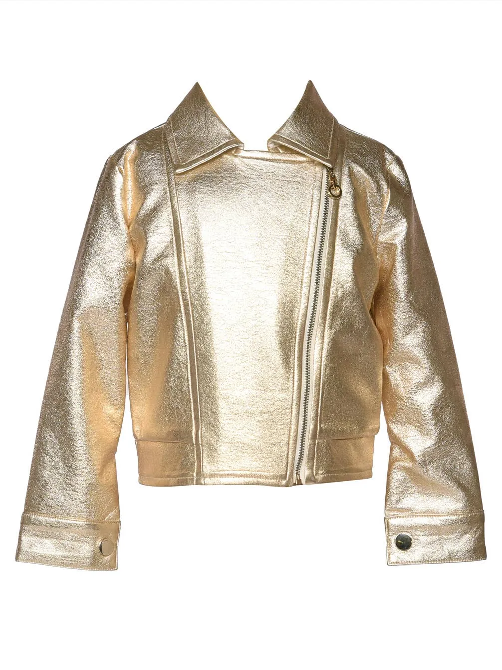 Infant l Toddler l Little Girl’s Metallic Gold Pleather Butterfly Wing Motto Jacket