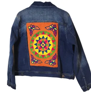 Jaelynn Denim Jacket with Handmade Mandala (XL)