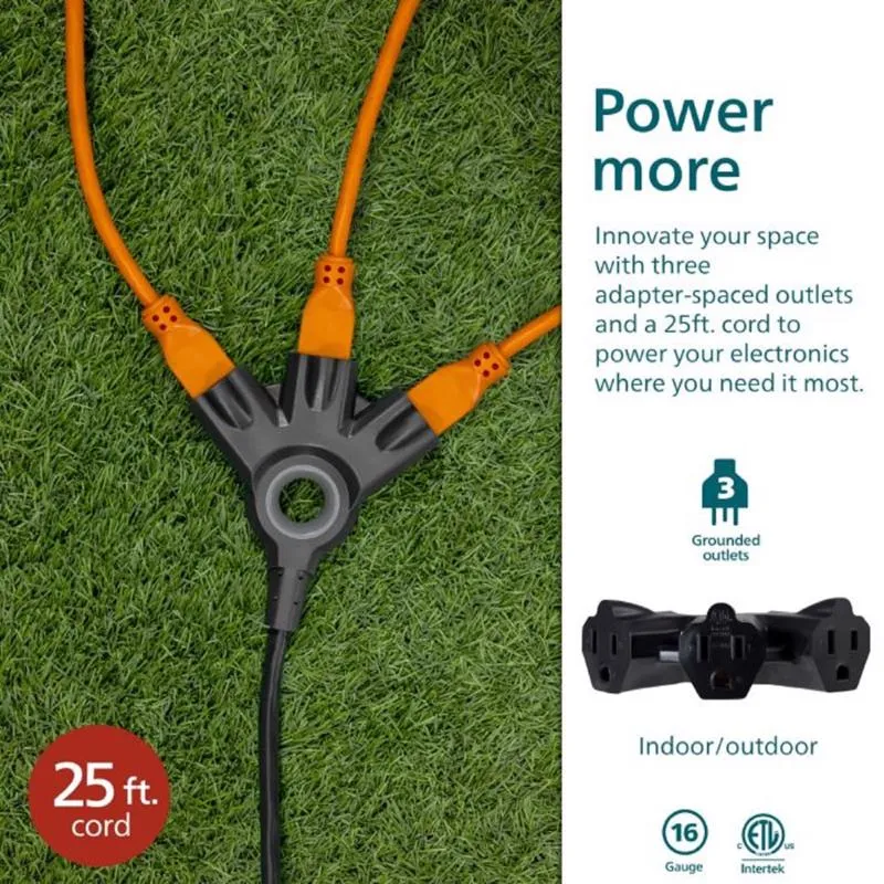 Jasco Philips EZGrip Indoor or Outdoor 25 ft. L Black Extension Cord 16/3