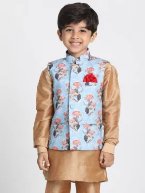 Jashvi Boys' Multicolor Cotton Silk Blend Nehru Jacket