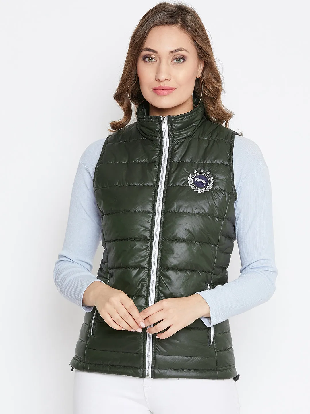 JUMP USA Women Green Solid Padded Jacket