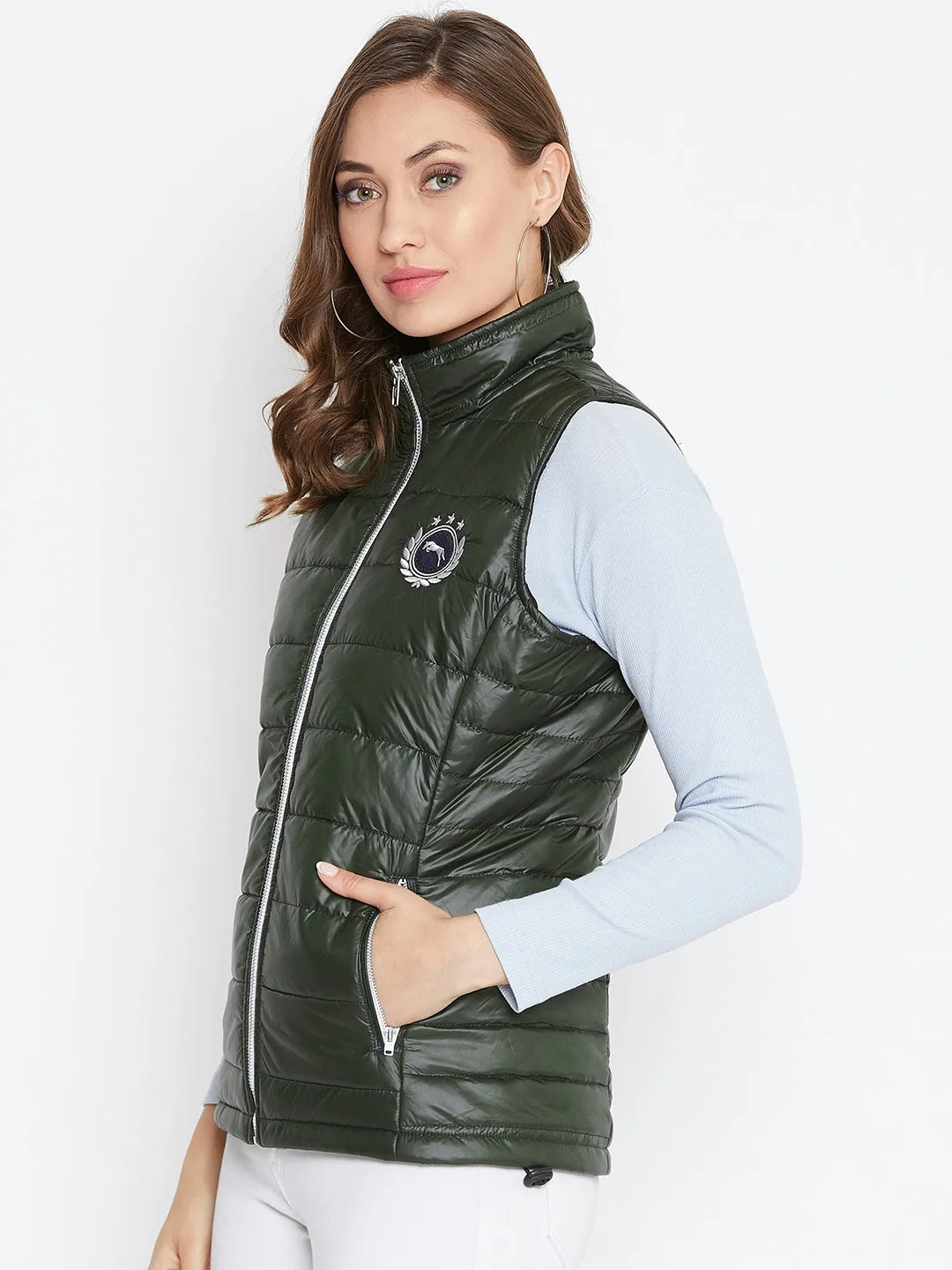 JUMP USA Women Green Solid Padded Jacket